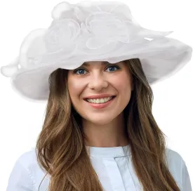 Women Derby Hats Organza Tea Party Cocktail Dress Kentucky Hat Wide Brim