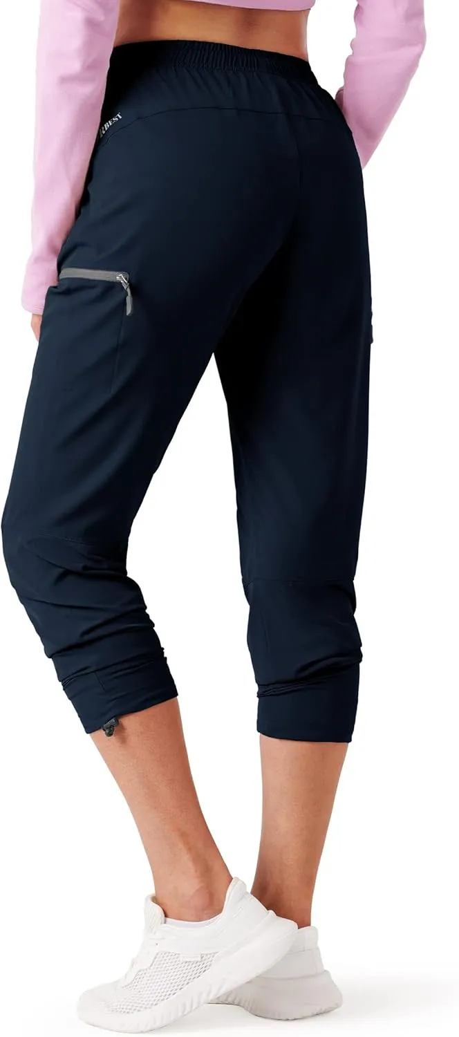 Women's Hiking Cargo Pants Outdoor Lightweight Quick Dry Water Resistant UPF 50 Capris Pants with Zipper Pockets