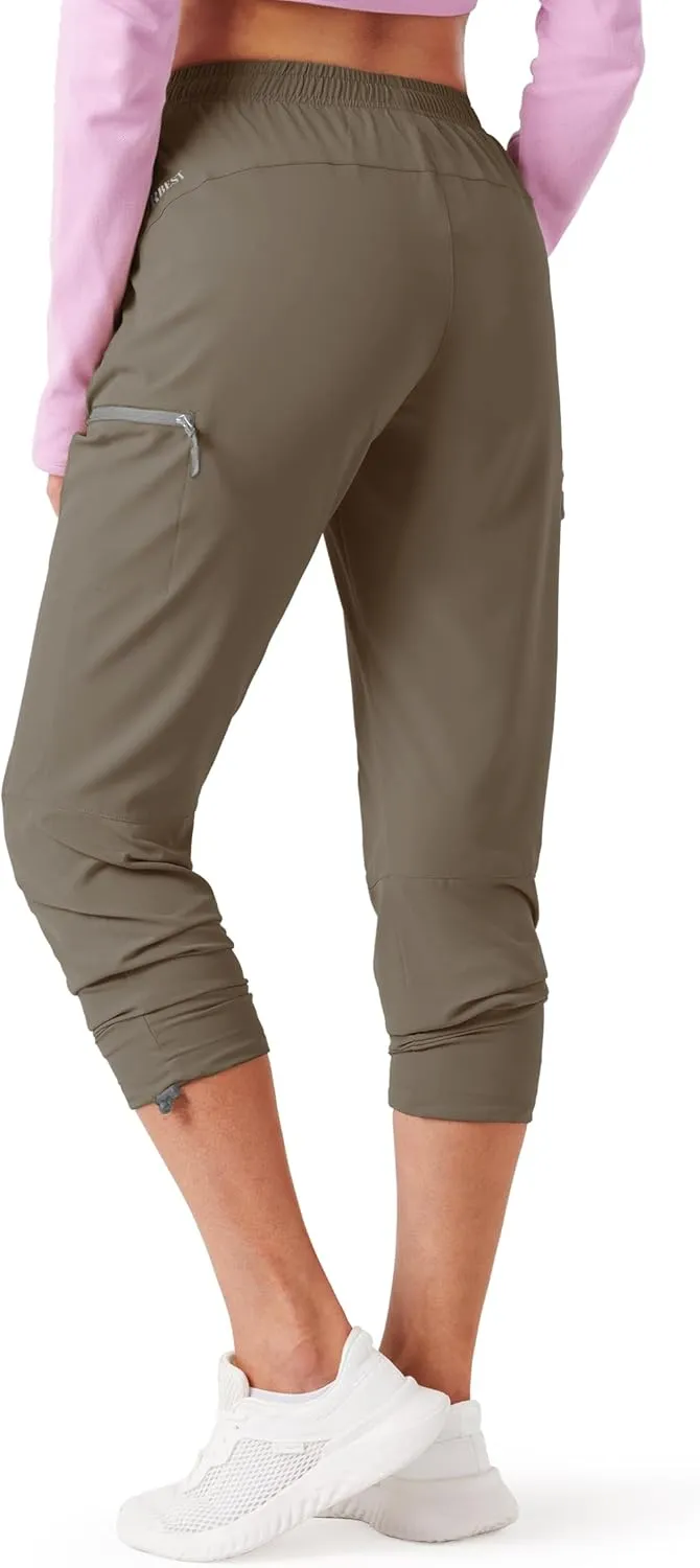 Women's Hiking Cargo Pants Outdoor Lightweight Quick Dry Water Resistant UPF 50 Capris Pants with Zipper Pockets