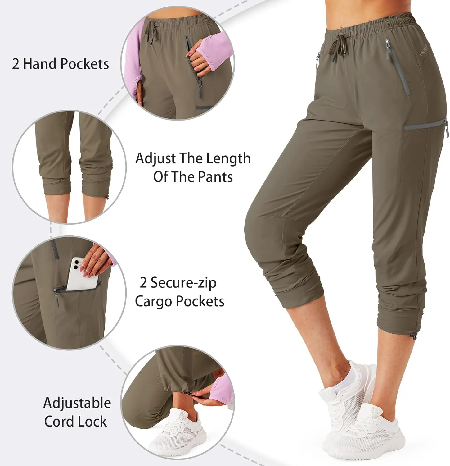 Women's Hiking Cargo Pants Outdoor Lightweight Quick Dry Water Resistant UPF 50 Capris Pants with Zipper Pockets