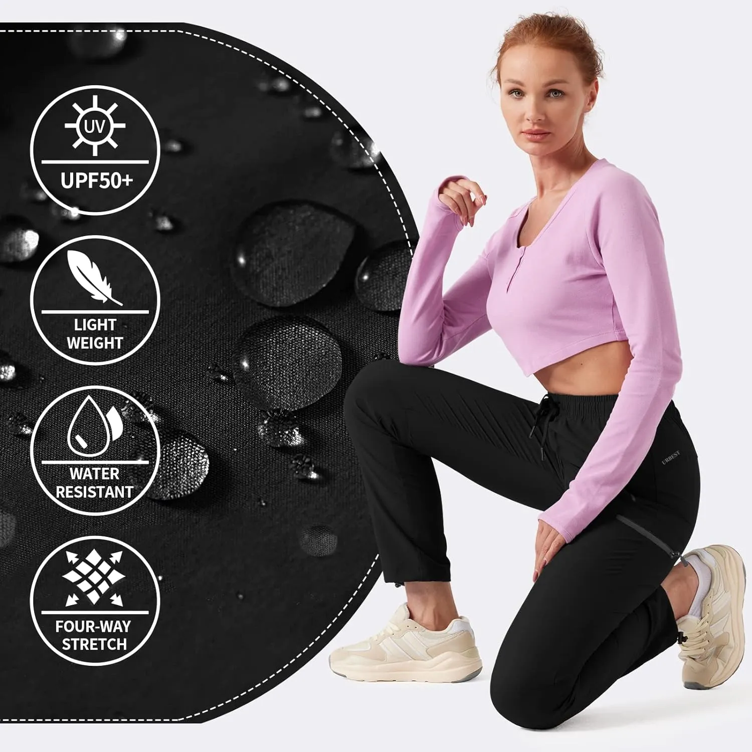 Women's Hiking Cargo Pants Outdoor Lightweight Quick Dry Water Resistant UPF 50 Capris Pants with Zipper Pockets