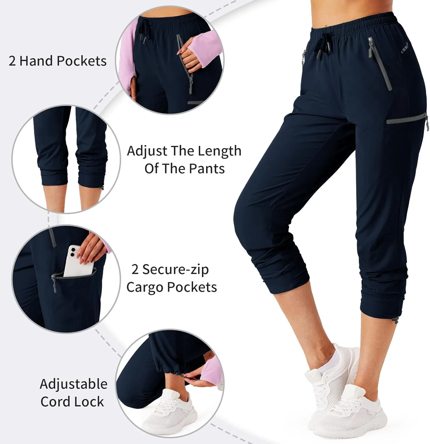 Women's Hiking Cargo Pants Outdoor Lightweight Quick Dry Water Resistant UPF 50 Capris Pants with Zipper Pockets