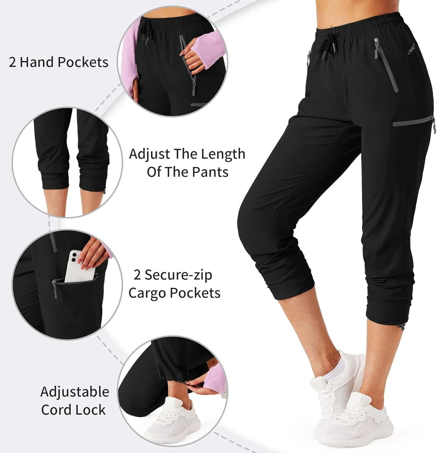 Women's Hiking Cargo Pants Outdoor Lightweight Quick Dry Water Resistant UPF 50 Capris Pants with Zipper Pockets