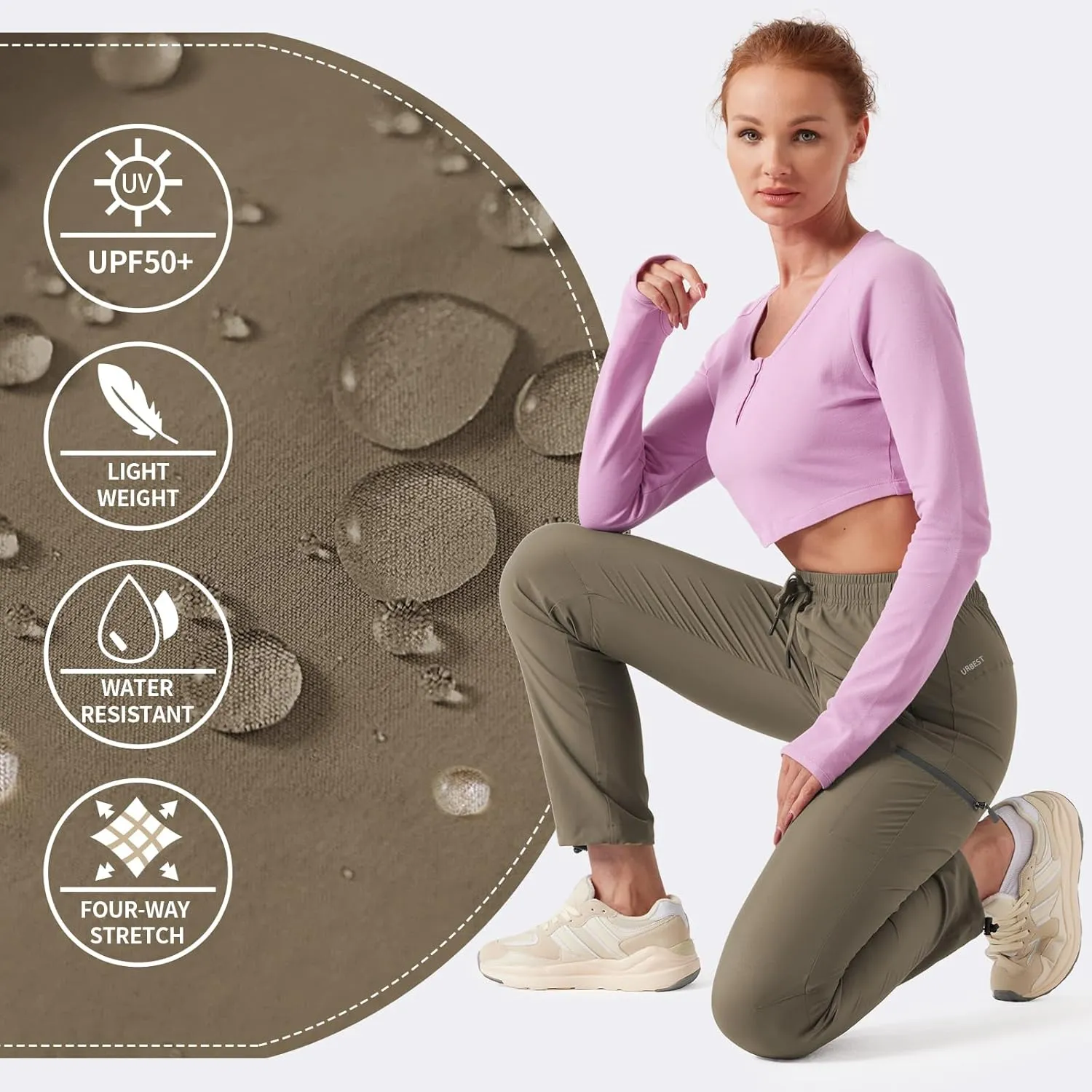 Women's Hiking Cargo Pants Outdoor Lightweight Quick Dry Water Resistant UPF 50 Capris Pants with Zipper Pockets