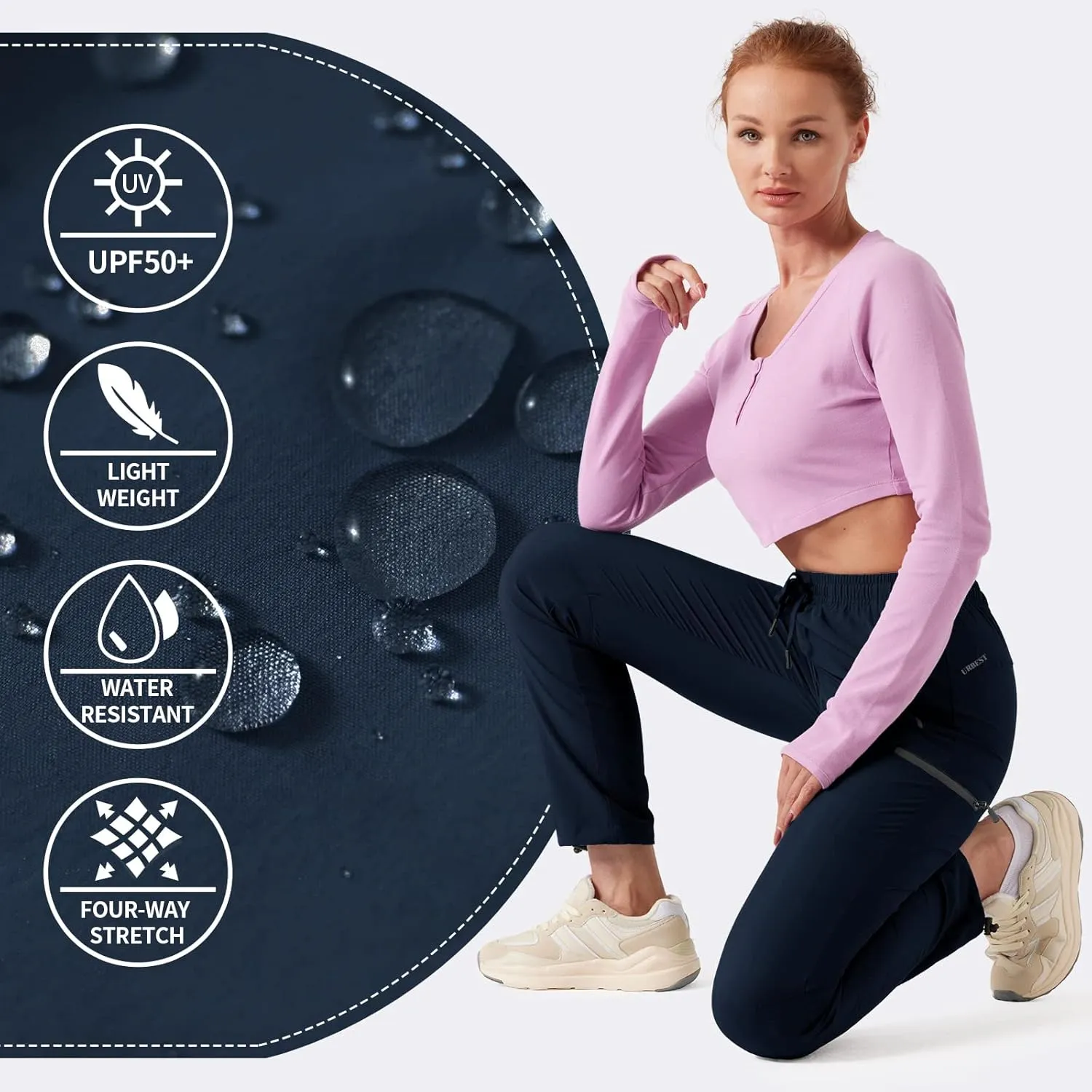 Women's Hiking Cargo Pants Outdoor Lightweight Quick Dry Water Resistant UPF 50 Capris Pants with Zipper Pockets