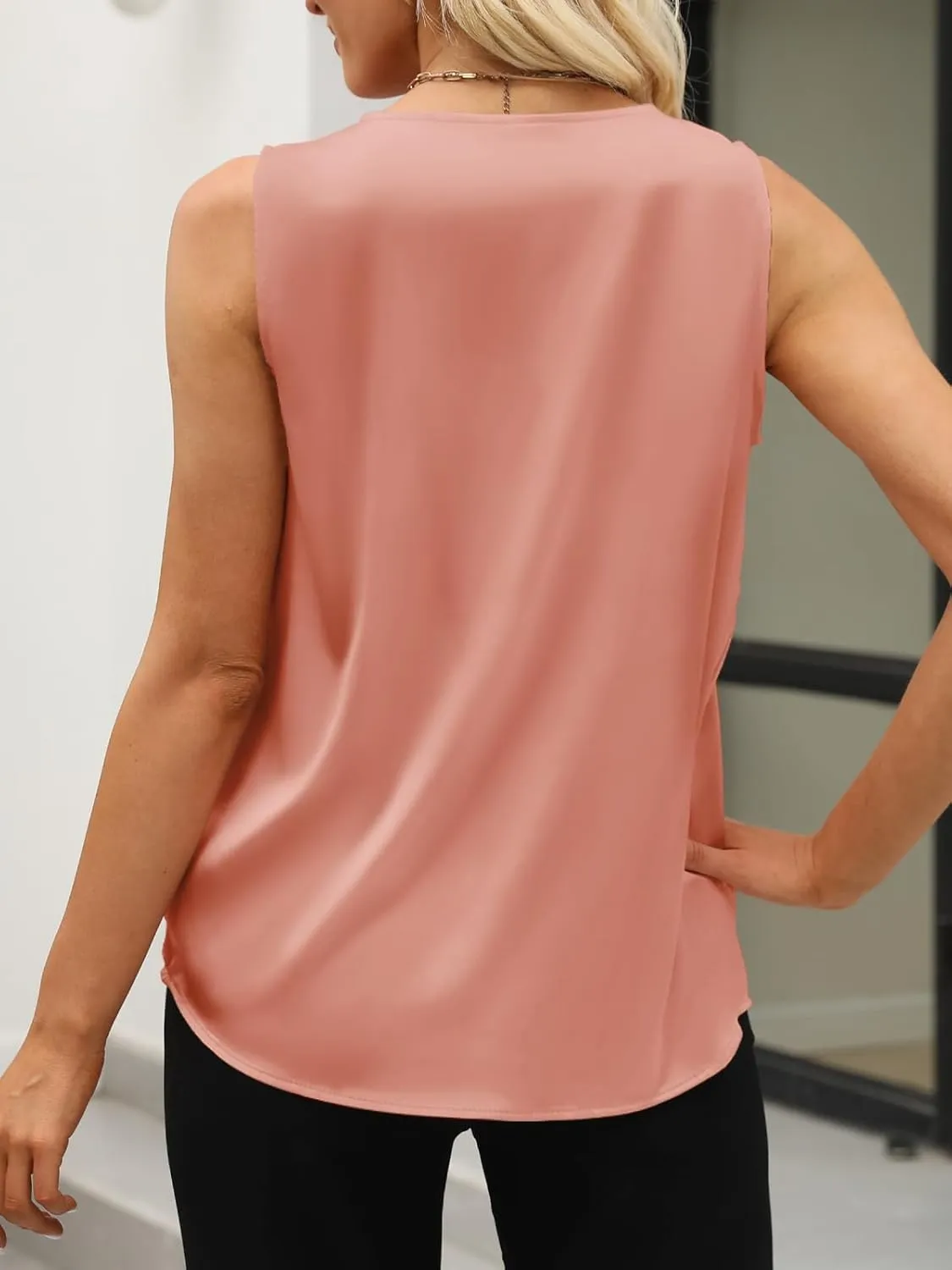 Women's Silk Satin Blouse, Summer Sleeveless Tank Tops, V Neck Camisole Work Shirts for Women