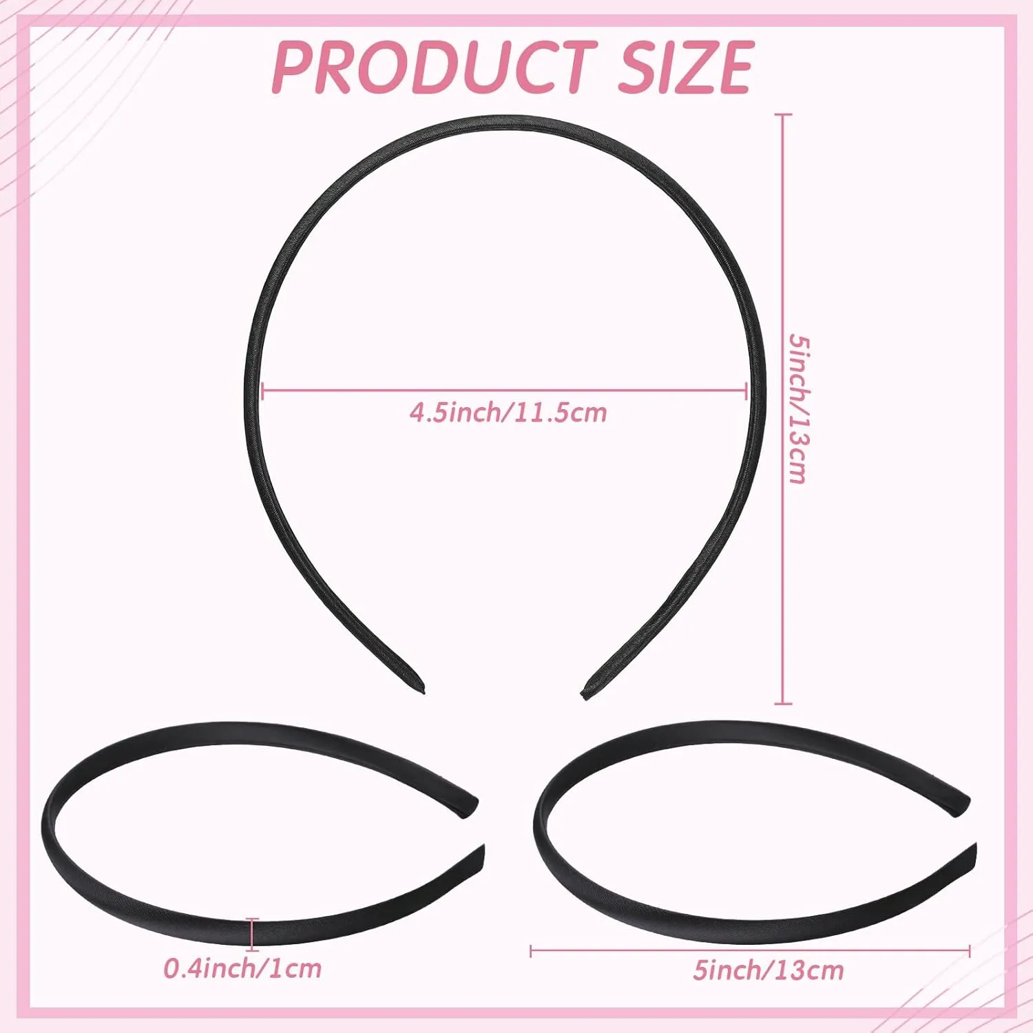 XunYee 100 Pieces Girls Headbands Bulk 0.4 Inch Width DIY Satin Covered Headbands for Girls Colorful Thin Head Bands Hair Plain Hairbands Hair Band for Women(Black)