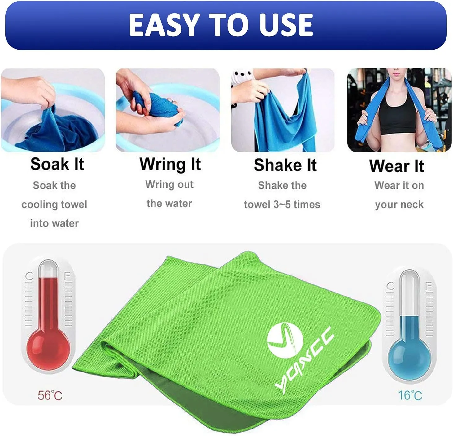 YQXCC 4 Pack Cooling Towels (40"x12") Cool for Neck, Microfiber Soft Breathable Chilly Towel for Yoga, Golf, Gym, Camping, Running, Workout & More Activities