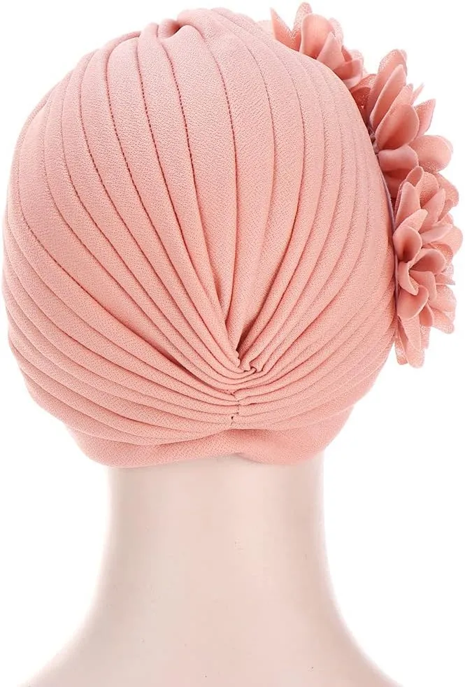YYAOJHAO Women Flower Turban Hats - Ruffle Pre Tied Headwrap Caps Chemo Beanies Hijab Headscarf for Cancer Patient Hair Loss