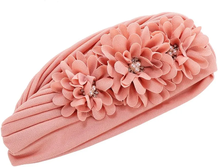 YYAOJHAO Women Flower Turban Hats - Ruffle Pre Tied Headwrap Caps Chemo Beanies Hijab Headscarf for Cancer Patient Hair Loss