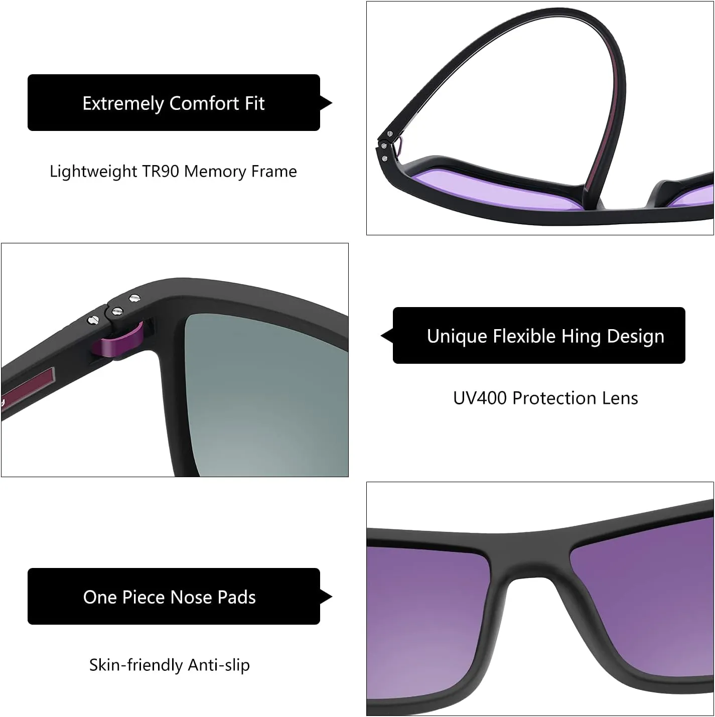 ZENOTTIC Polarized Sunglasses for Men Lightweight TR90 Frame UV400 Protection Square Sun Glasses