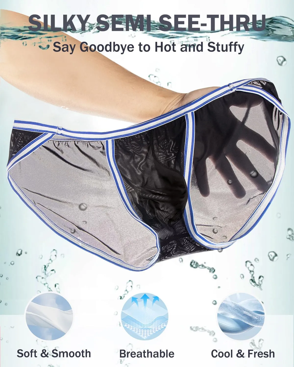 ZONBAILON Men's Briefs Dual Pouch Ice Silk Underwear See Through Thin Breathable Sexy Panties